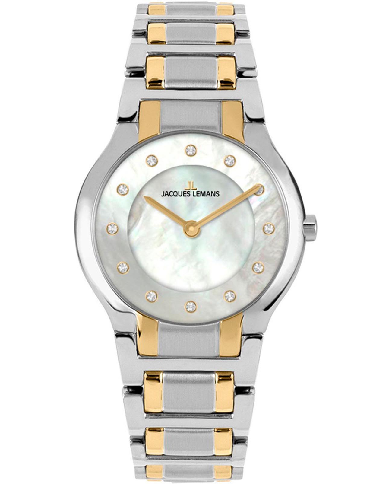 Jacques Lemans Jacques Lemans Florence 1-2167D  1-2167D кварцевые женские часы перламутровый циферблат, браслет нержавеющая сталь с pvd-покрытием — вид спереди