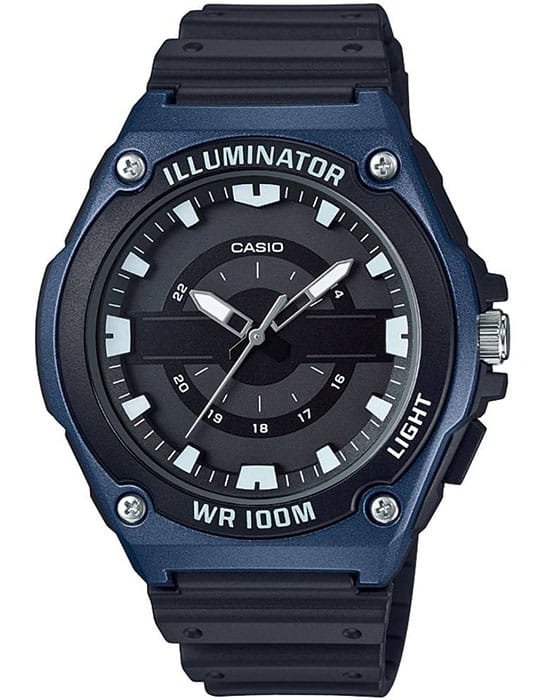 Casio Casio Collection MWC-100H-2A  MWC-100H-2AVEF кварцевые мужские часы черный циферблат, браслет пластик — вид спереди