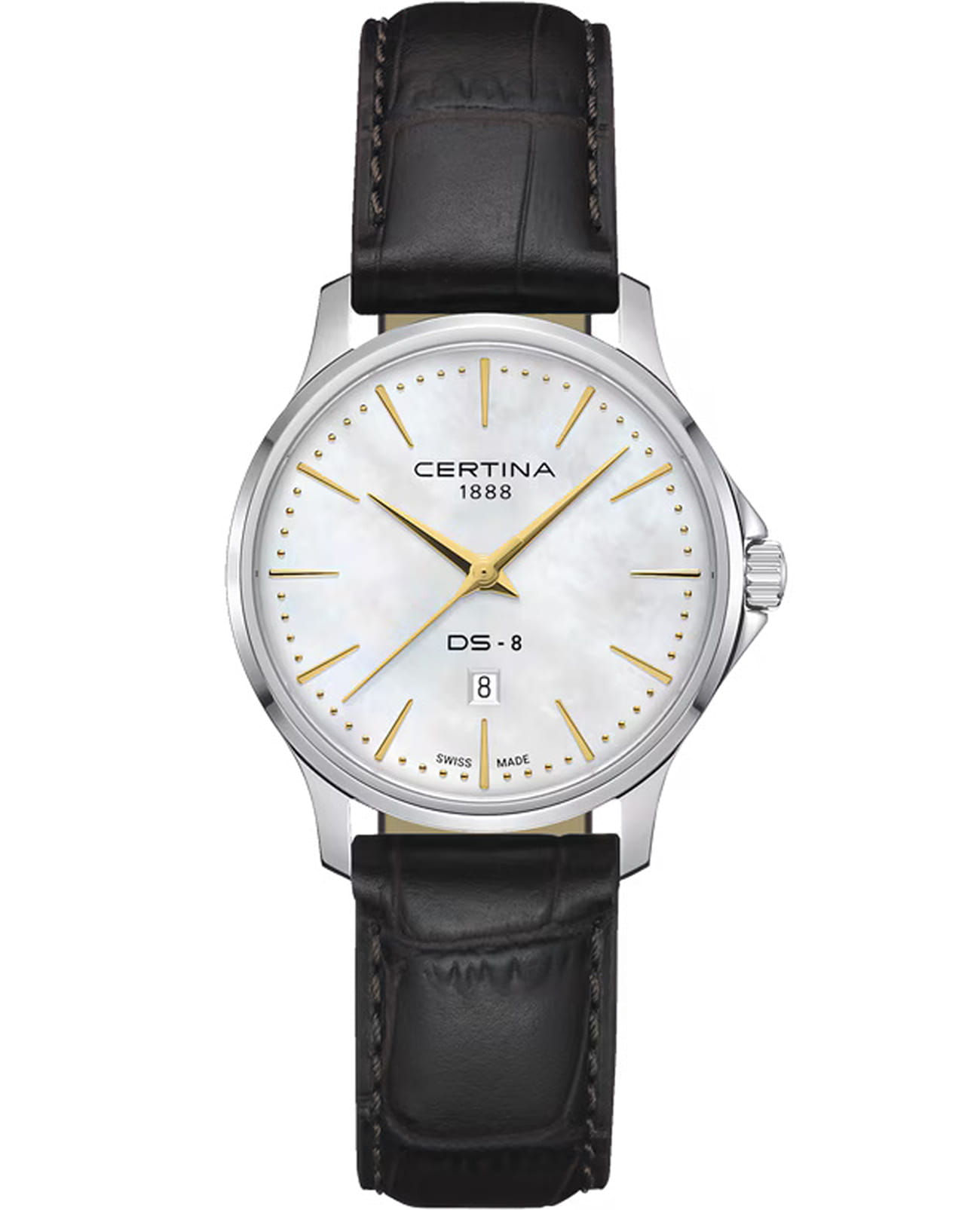 Certina Certina DS-8 Lady 31mm C045.010.16.111.00 DS 8 C0450101611100 кварцевые женские часы перламутровый циферблат, браслет кожаный — вид спереди