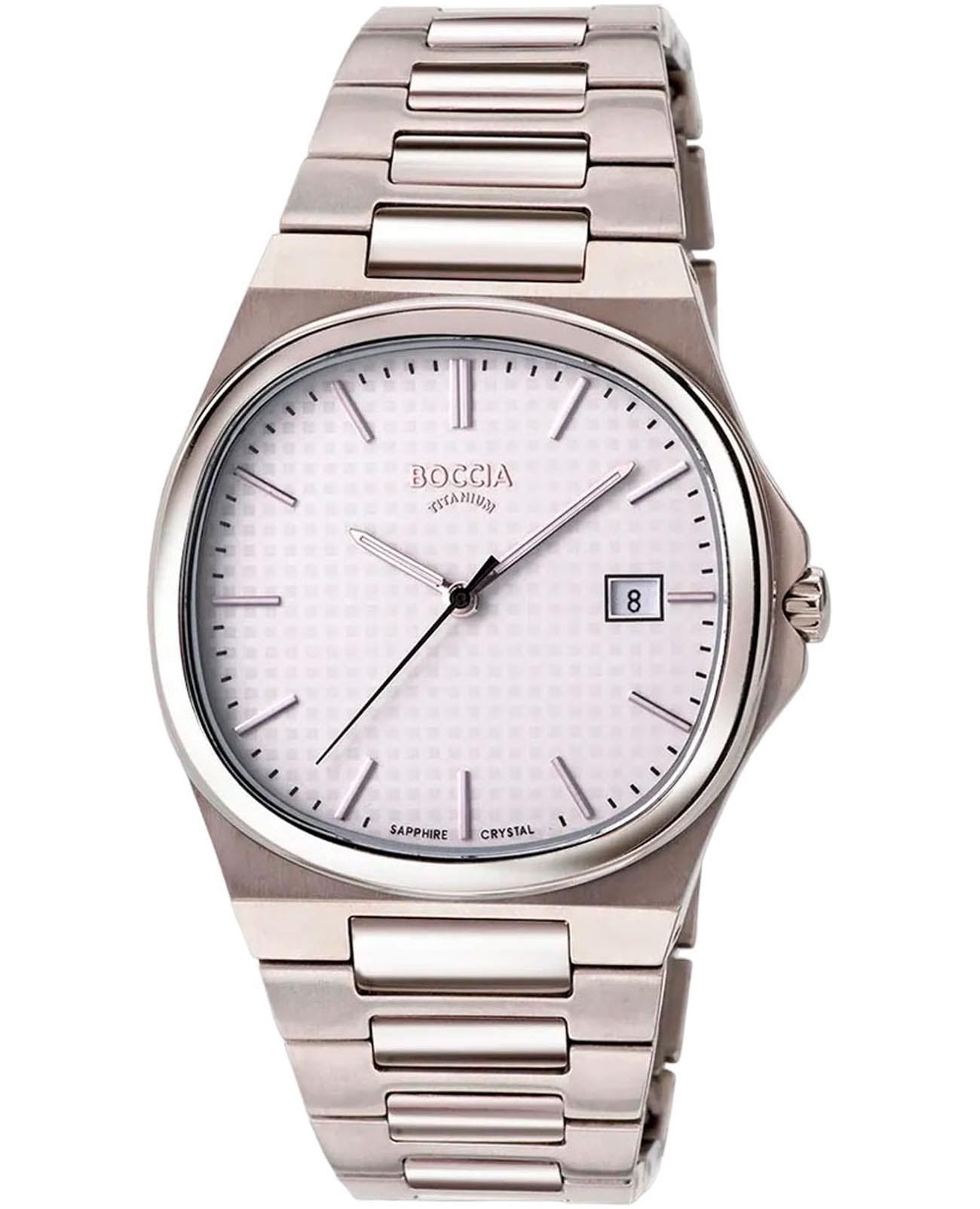 Boccia Titanium Boccia Titanium Square 3657-01  3657-01 кварцевые мужские часы белый циферблат, браслет титановый — вид спереди