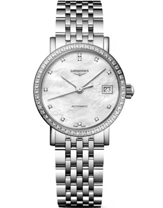 Longines Longines Elegance Elegant Collection 25.50 mm L4.309.0.80.6  L43090806 механические женские часы перламутровый циферблат, браслет нержавеющая сталь — вид спереди