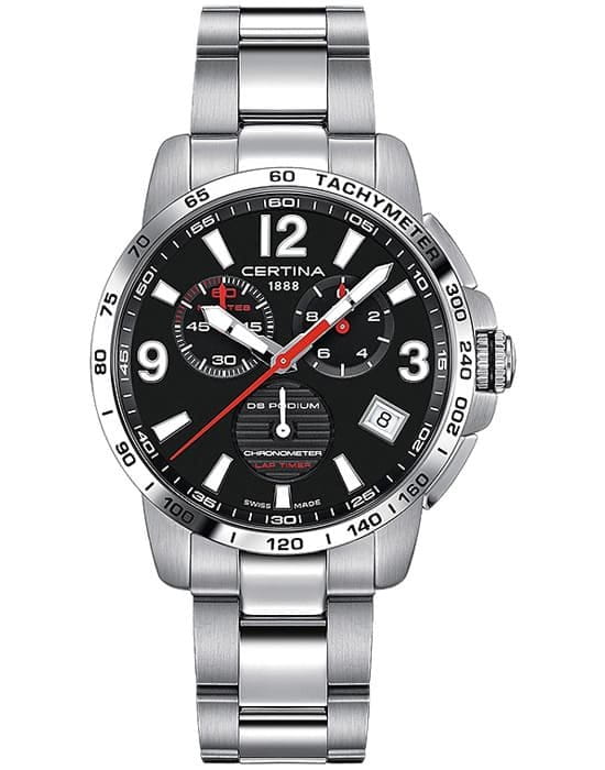 Certina Certina DS Podium Chronograph Lap Timer C034.453.11.057.00  C0344531105700 кварцевые мужские часы черный циферблат, браслет нержавеющая сталь — вид спереди